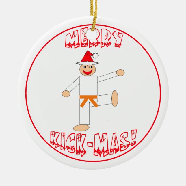 Martial Arts Merry Kick Mas Orange Belt Ceramic Ornament (Front)