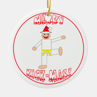 Martial Arts Merry Kick Mas Yellow Belt Ceramic Ornament