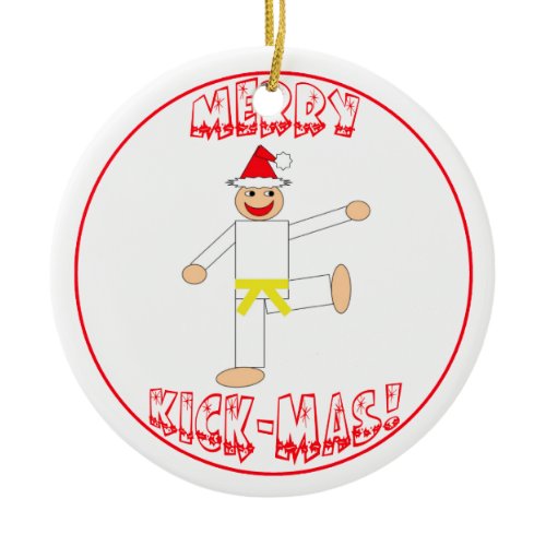 Martial Arts Merry Kick Mas Yellow Belt Ceramic Ornament