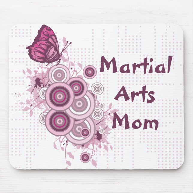 Martial Arts Mom Pink Butterflies Mouse Pad (Front)