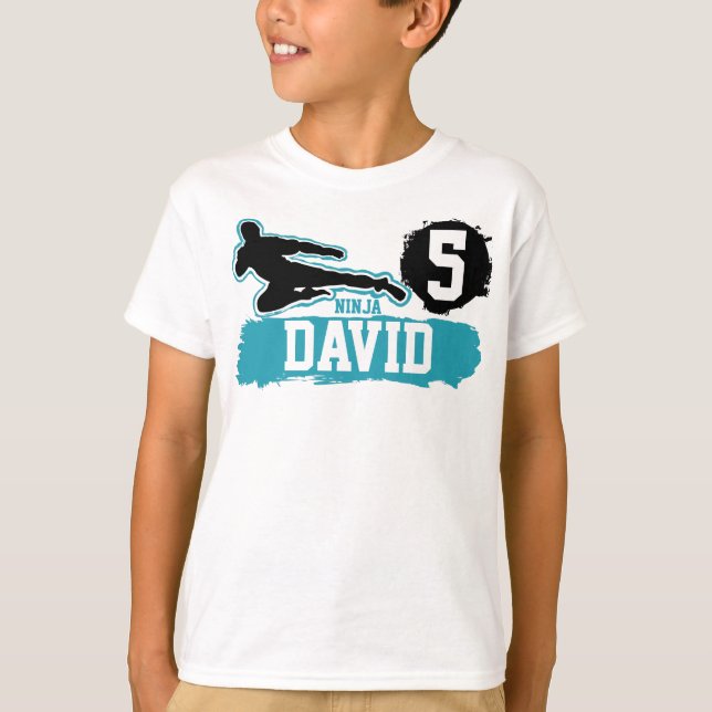 Martial Arts Ninja Warrior Theme Birthday Boy T-Shirt (Front)