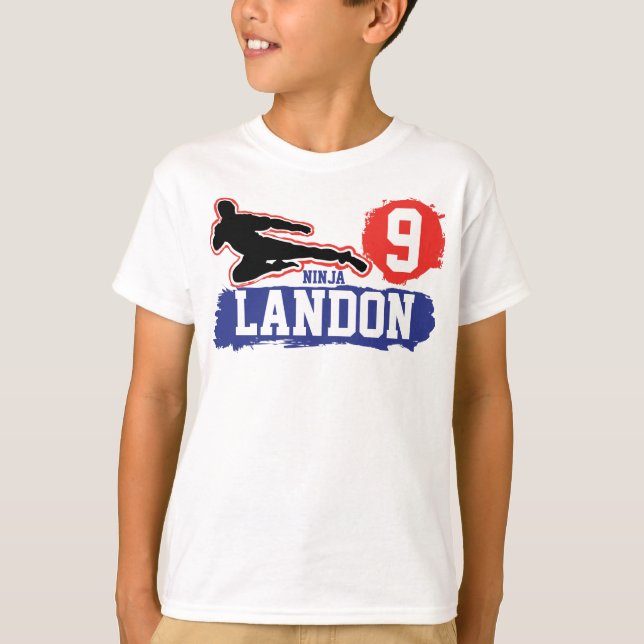 Martial Arts Ninja Warrior Theme Birthday Boy T-Shirt (Front)