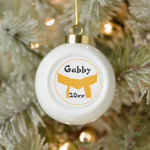 Martial Arts Orange Belt Dated Ceramic Ball Christmas Ornament