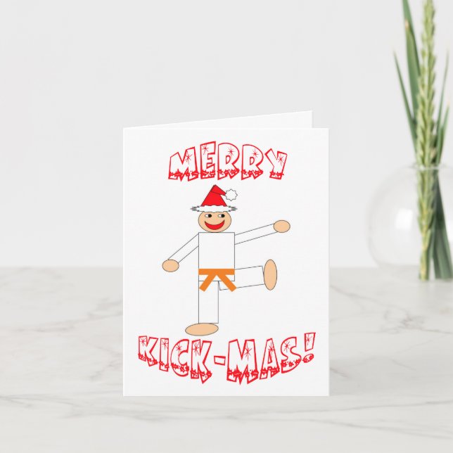 Martial Arts Orange Belt Merry Kick-Mas Holiday Card (Front)