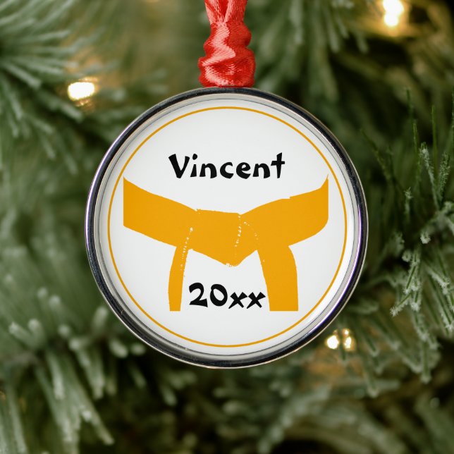 Martial Arts Orange Belt Metal Ornament (Tree)