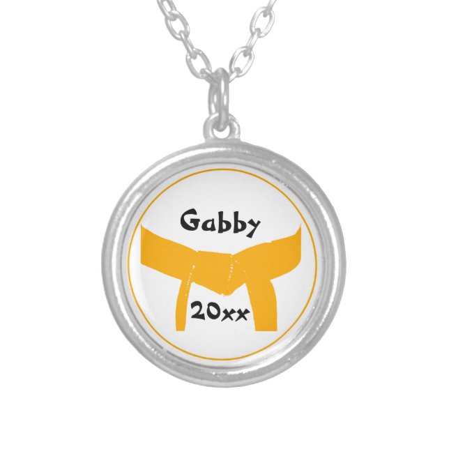 Martial Arts Orange Belt Silver Plated Necklace (Front)