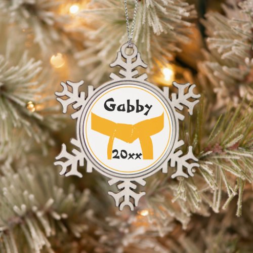 Martial Arts Orange Belt Snowflake Pewter Christmas Ornament