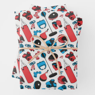Martial Arts Pattern (blue and red) Wrapping Paper Sheets