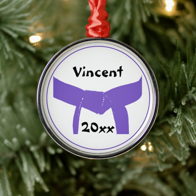 Martial Arts Purple Belt Metal Ornament (Tree)