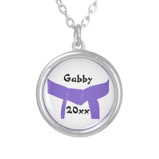 Martial Arts Purple Belt Silver Plated Necklace (Front)