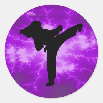 Martial Arts Purple Lightning Girl Classic Round Sticker by MartialArtsParty at Zazzle
