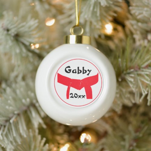 Martial Arts Red Belt Rank Ceramic Ball Christmas Ornament