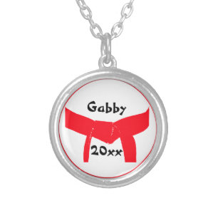 Martial Arts Red Belt Silver Plated Necklace