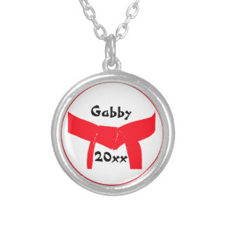 Martial Arts Red Belt Silver Plated Necklace