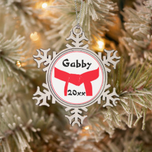 Martial Arts Red Belt Snowflake Pewter Christmas Ornament