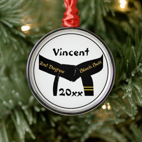 Martial Arts Second Degree Black Belt Rank Metal Ornament