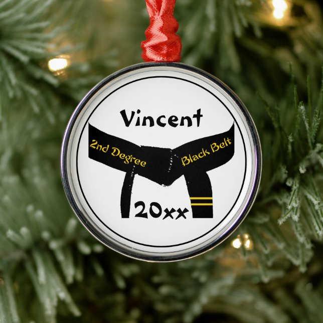 Martial Arts Second Degree Black Belt Rank Metal Ornament (Tree)