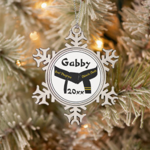 Martial Arts Second Degree Black Belt Snowflake Pewter Christmas Ornament