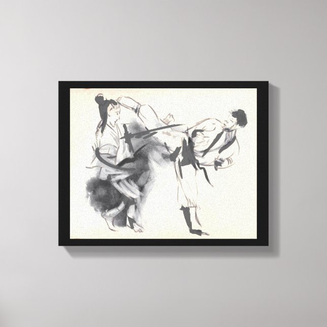 Martial Arts Side Kick Sketch Drawing Canvas Print (Front)