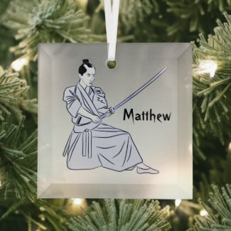 Martial Arts Silver and Black Sports Beveled  Glass Ornament