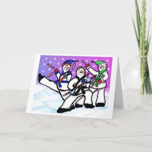 Martial Arts Snow Men With Weapons Card