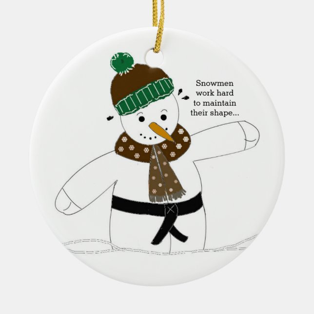 Martial Arts Snowman Ceramic Ornament (Front)