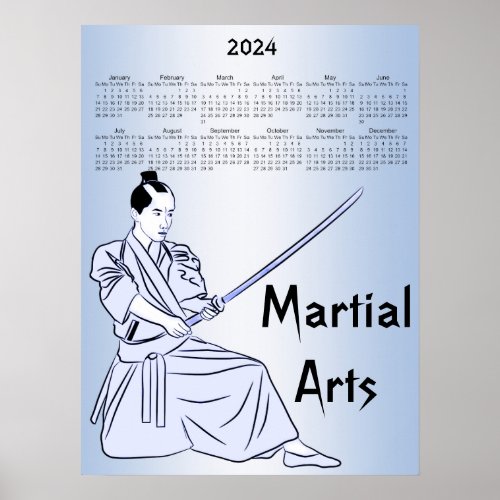 Martial Arts Sports Blue 2024 Calendar Poster