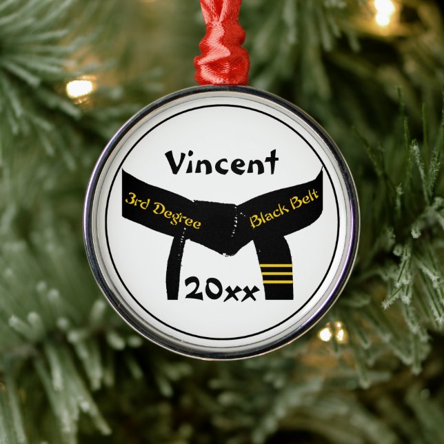 Martial Arts Third Degree Black Belt Rank Metal Ornament (Tree)