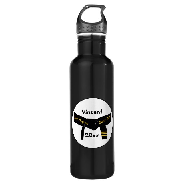 Martial Arts Third Degree Black Belt Stainless Steel Water Bottle (Front)