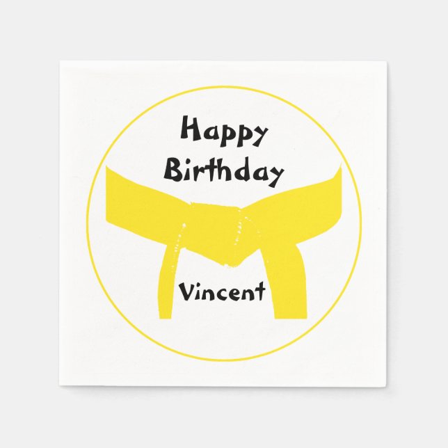 Martial Arts Yellow Belt Birthday Napkins (Front)