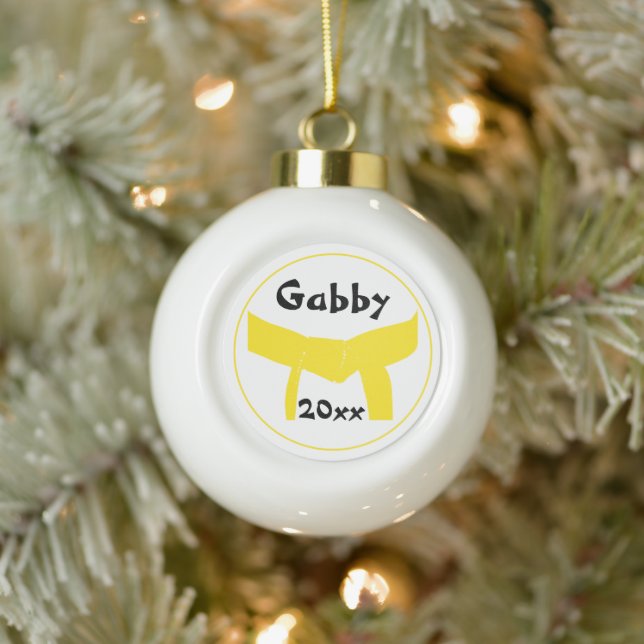 Martial Arts Yellow Belt Rank Ceramic Ball Christmas Ornament (Tree)