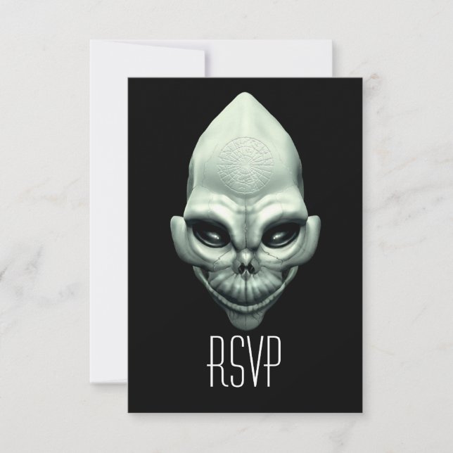 Martian Alien Extraterrestrial Outer Space Skull RSVP Card (Front)
