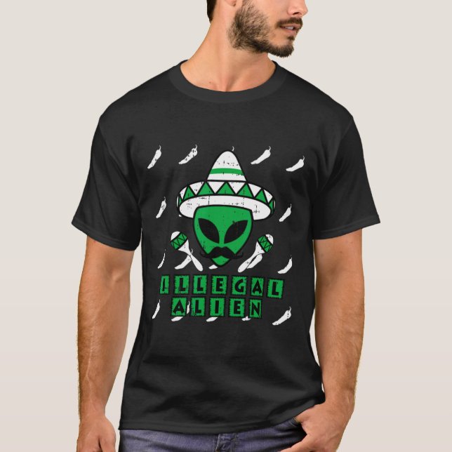 Martian Illegal Alien Mexican Area-51 Fun Hallowee T-Shirt (Front)