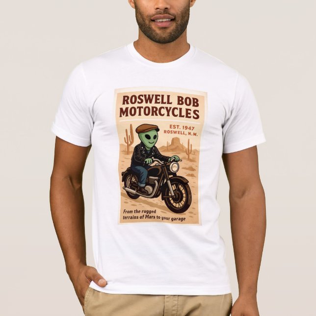 Martian Motorcycles Roswell Aliens 1950's Retro T-Shirt (Front)