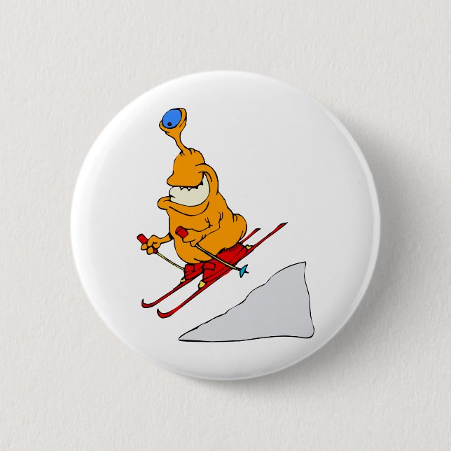 Martian Skier Pinback Button (Front)