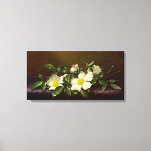 Martin Heade Cherokee Roses on a Purple Cloth Canvas Print