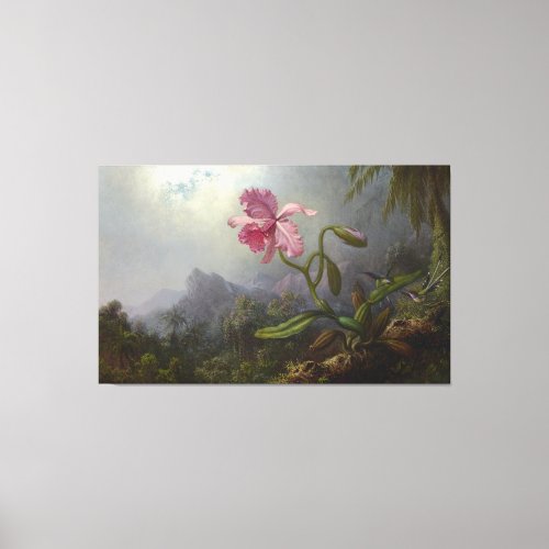 MARTIN J HEADE _ Two Hummingbirds with an Orchid  Canvas Print