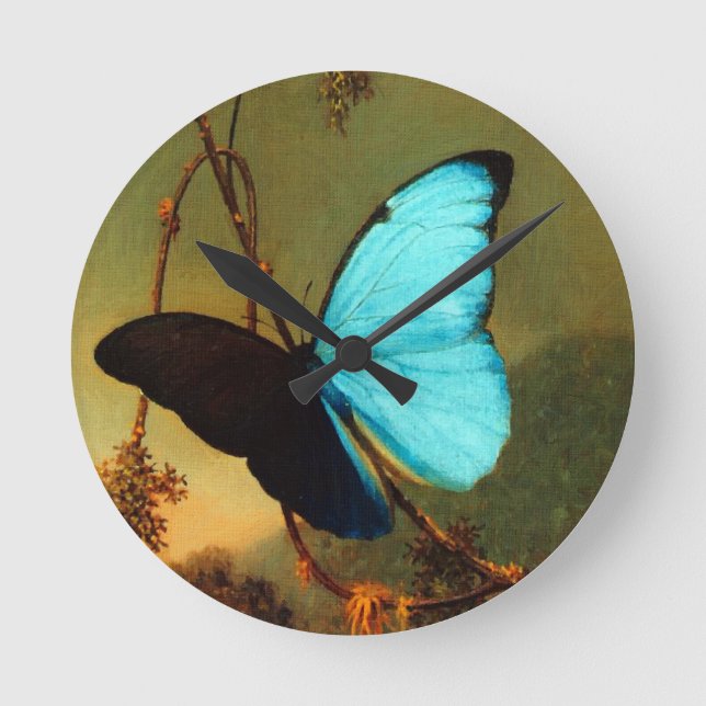 Martin Johnson Heade Blue Morpho Butterfly Round Clock (Front)