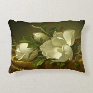 Martin Johnson Heade - Magnolias on Gold Velvet Decorative Pillow