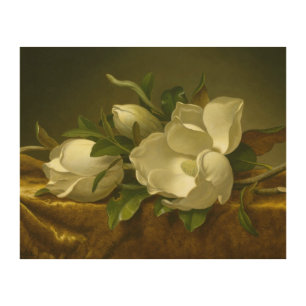Martin Johnson Heade - Magnolias on Gold Velvet Wood Wall Art