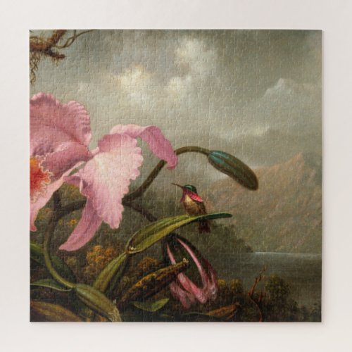 Martin Johnson Heade _ Orchid And Hummingbird Jigsaw Puzzle