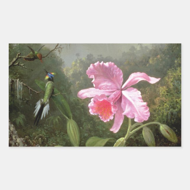 Martin Johnson Heade Orchid And Hummingbirds Rectangular Sticker (Front)