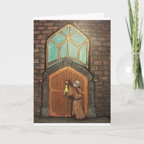 Martin Luther nails rubber chicken to church door Card