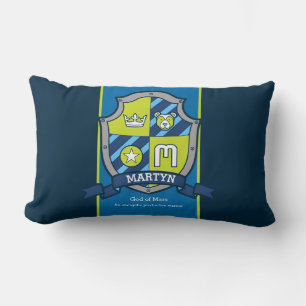 Martin name meaning letter M crest bear blue green Lumbar Pillow