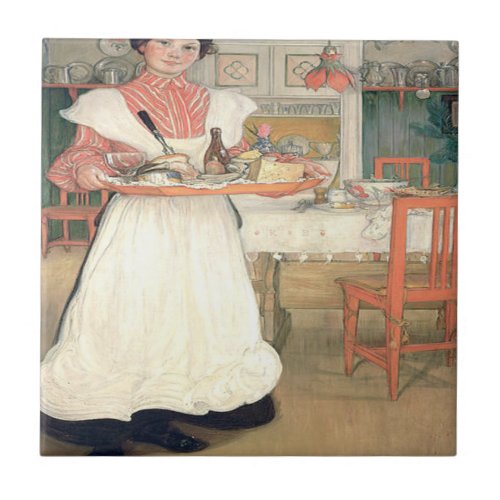 Martina Carrying Breakfast On A Tray Carl Larsson Ceramic Tile
