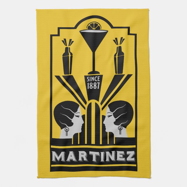Martinez Cocktail Art Deco Kitchen Towel (Vertical)