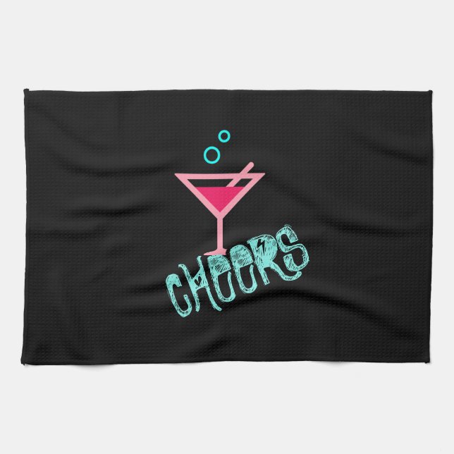 Martini - Alcohol Drink Pop Art, Pink & Turquoise Kitchen Towel (Horizontal)