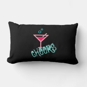 Martini - Alcohol Drink Pop Art, Pink & Turquoise Lumbar Pillow