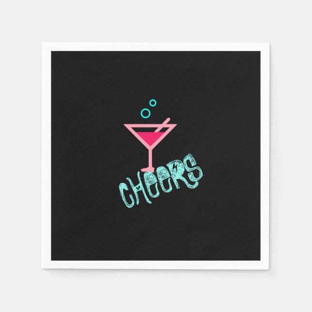 Martini - Alcohol Drink Pop Art, Pink & Turquoise Napkins (Front)