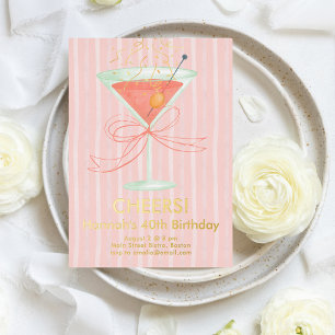Martini and a Bow Milestone Birthday Foil Invitation